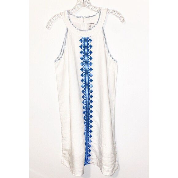 Lucky Brand Dress White With Blue Embroidery Size Medium - Picture 2 of 7